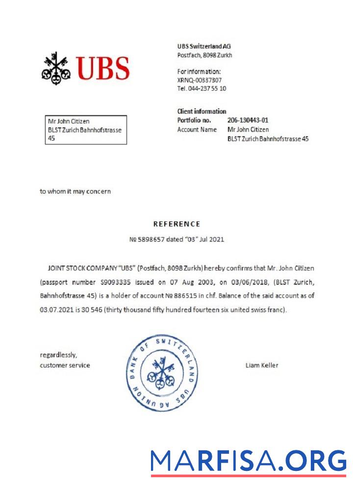 Downloadable Switzerland UBS reference sample